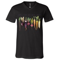 Retro Let's Root For Each Other Cute Veggie Funny Vegan V-Neck T-Shirt