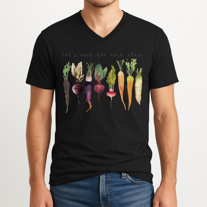 Retro Let's Root For Each Other Cute Veggie Funny Vegan V-Neck T-Shirt