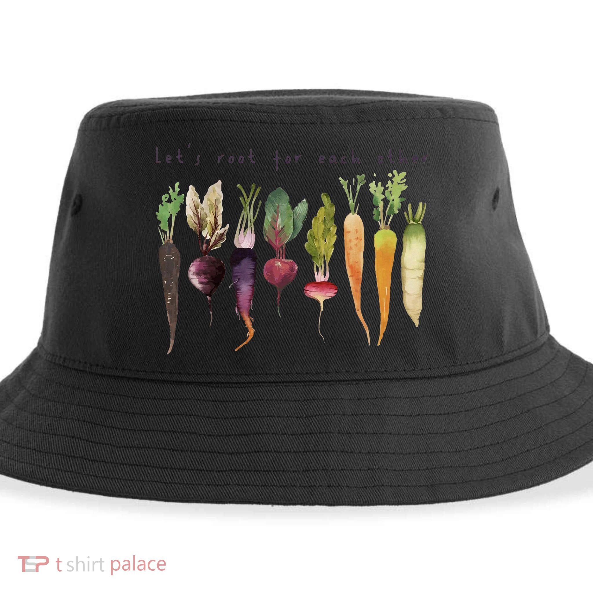 Retro Let's Root For Each Other Cute Veggie Funny Vegan Sustainable Bucket Hat
