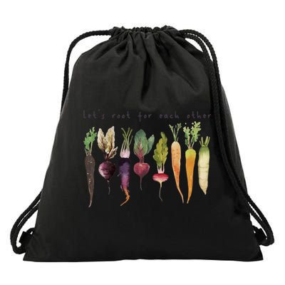 Retro Let's Root For Each Other Cute Veggie Funny Vegan Drawstring Bag