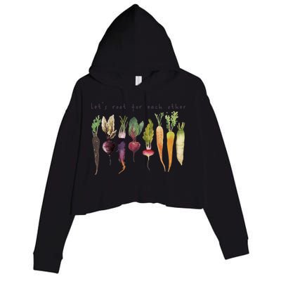 Retro Let's Root For Each Other Cute Veggie Funny Vegan Crop Fleece Hoodie
