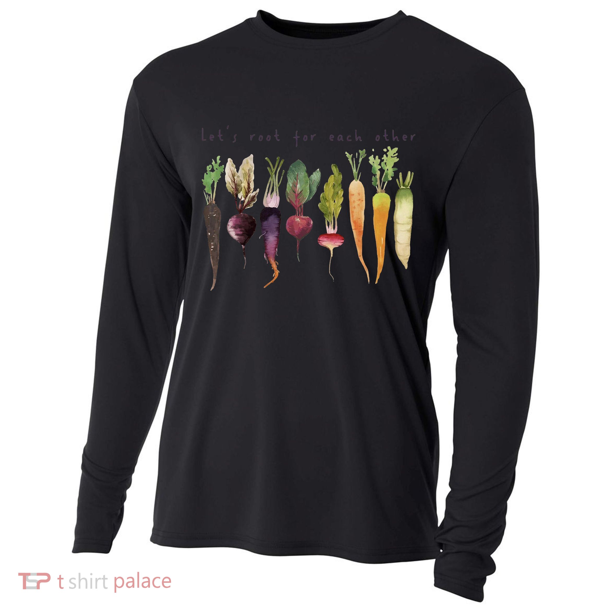 Retro Let's Root For Each Other Cute Veggie Funny Vegan Cooling Performance Long Sleeve Crew