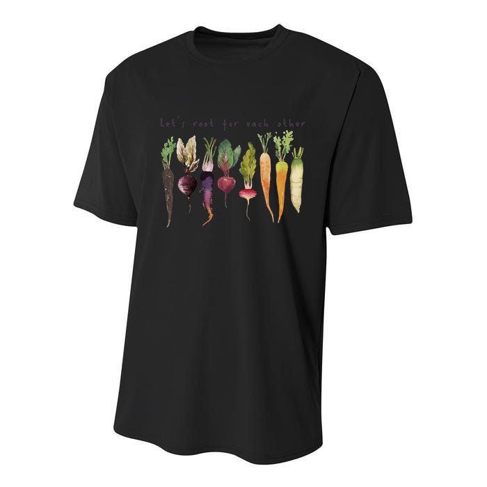 Retro Let's Root For Each Other Cute Veggie Funny Vegan Youth Performance Sprint T-Shirt