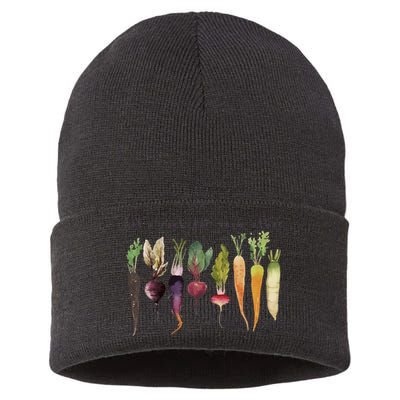 Retro Let's Root For Each Other Cute Veggie Funny Vegan Sustainable Knit Beanie