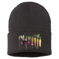 Retro Let's Root For Each Other Cute Veggie Funny Vegan Sustainable Knit Beanie