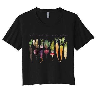 Retro Let's Root For Each Other Cute Veggie Funny Vegan Crop Top