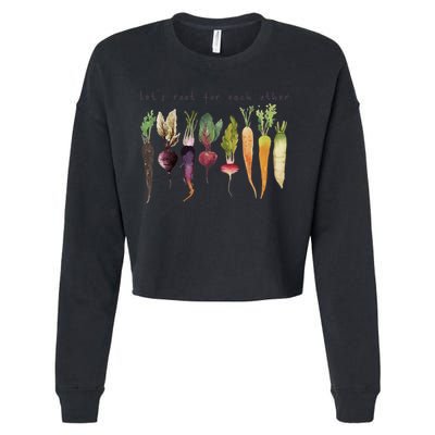Retro Let's Root For Each Other Cute Veggie Funny Vegan Cropped Pullover Crew