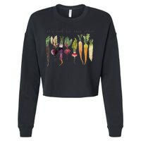 Retro Let's Root For Each Other Cute Veggie Funny Vegan Cropped Pullover Crew