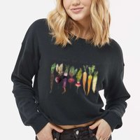 Retro Let's Root For Each Other Cute Veggie Funny Vegan Cropped Pullover Crew
