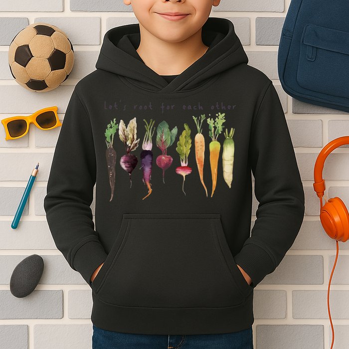 Retro Let's Root For Each Other Cute Veggie Funny Vegan Kids Hoodie