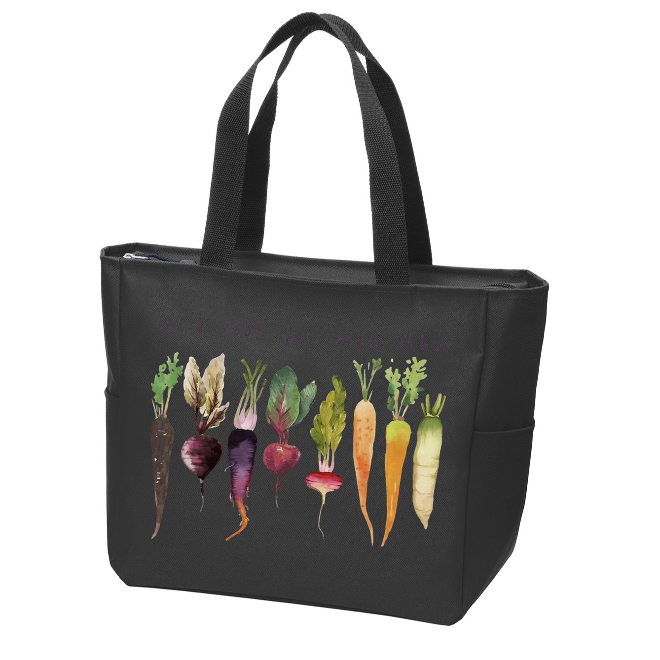 Retro Let's Root For Each Other Cute Veggie Funny Vegan Zip Tote Bag