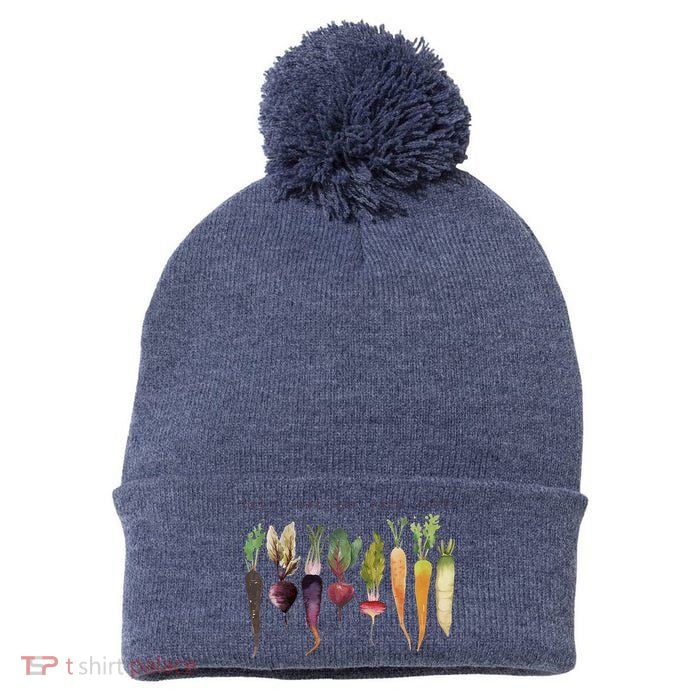 Retro Let's Root For Each Other Cute Veggie Funny Vegan Pom Pom 12in Knit Beanie