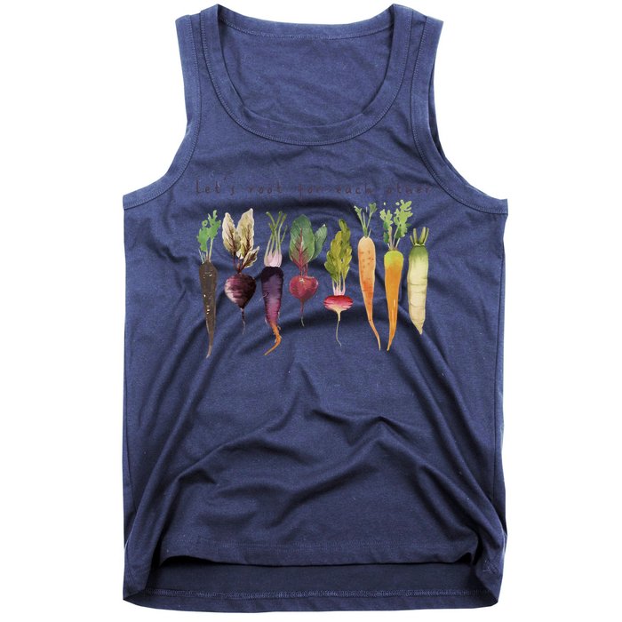 Retro Let's Root For Each Other Cute Veggie Funny Vegan Tank Top