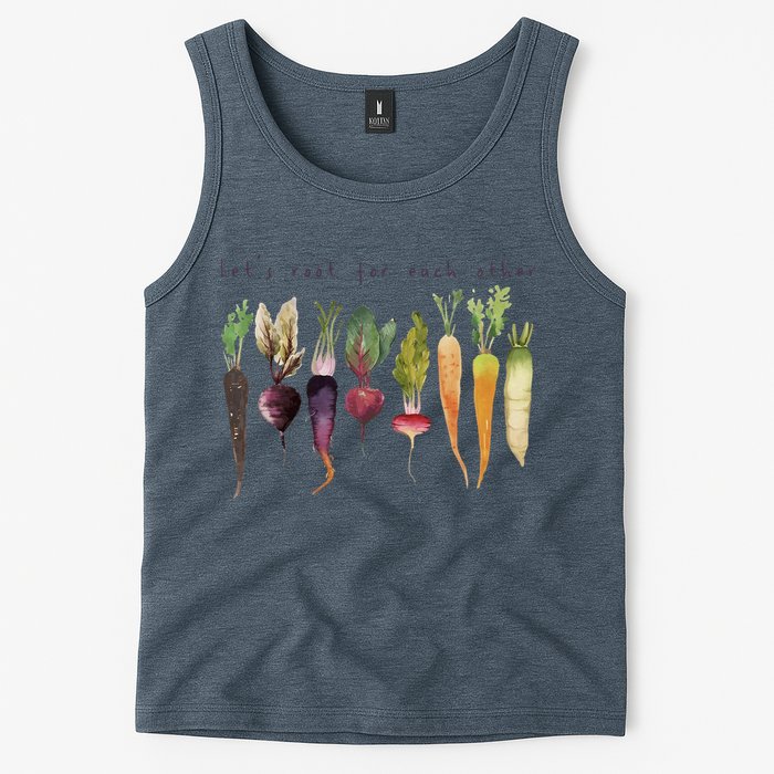 Retro Let's Root For Each Other Cute Veggie Funny Vegan Tank Top