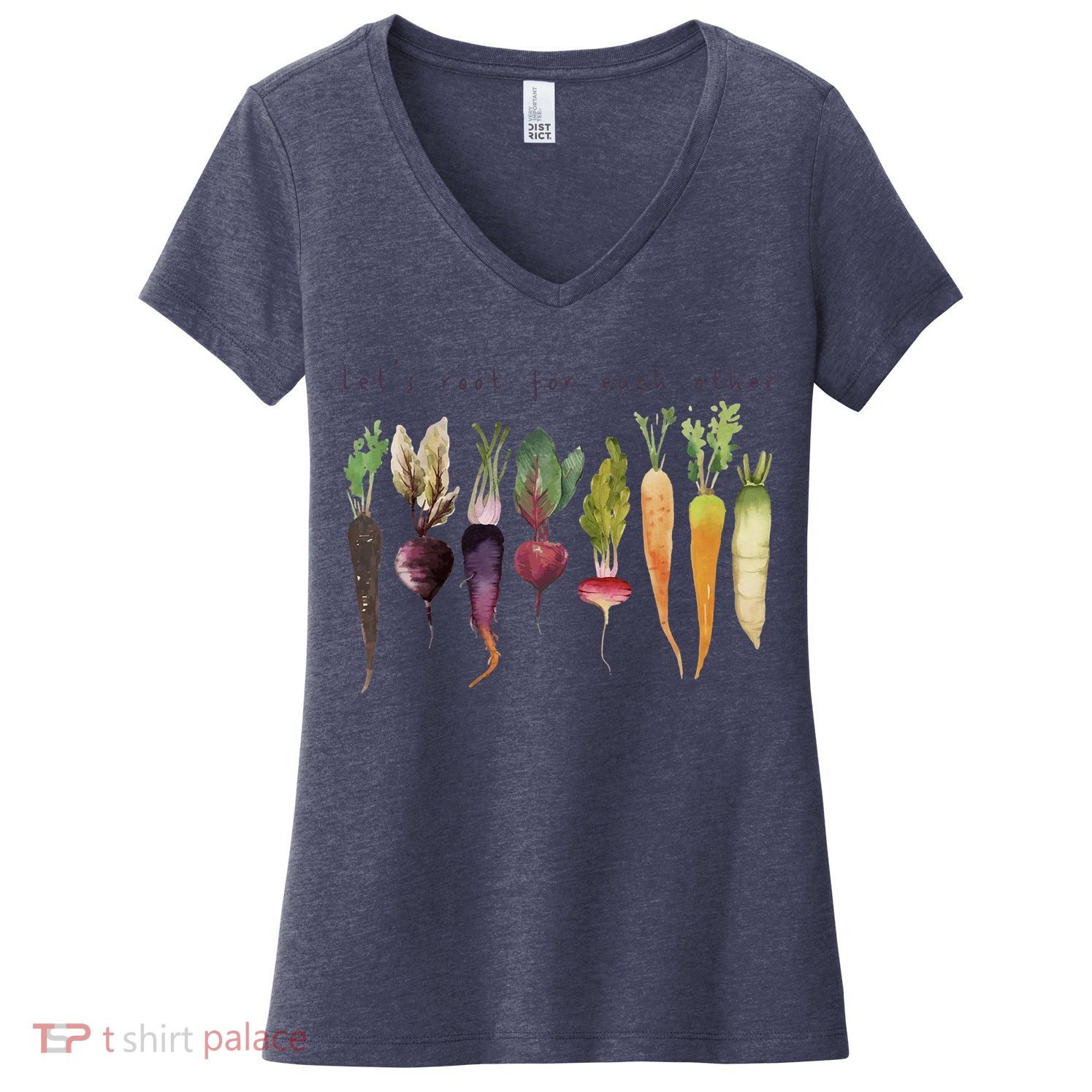 Retro Let's Root For Each Other Cute Veggie Funny Vegan Women's V-Neck T-Shirt