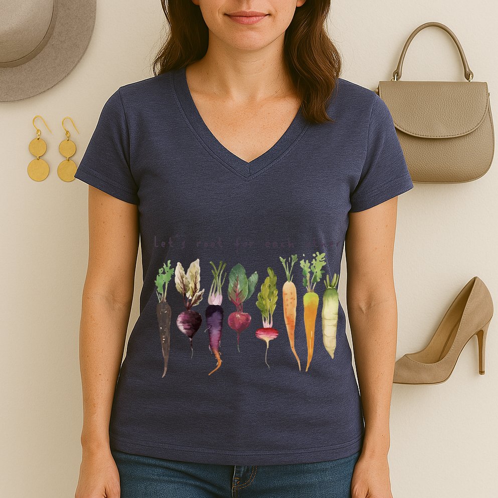 Retro Let's Root For Each Other Cute Veggie Funny Vegan Women's V-Neck T-Shirt