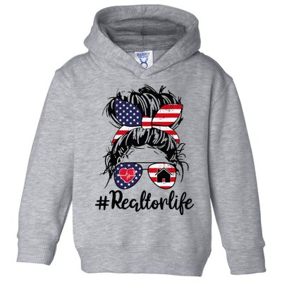 Realtor Life Real Estate Agent American USA Flag Messy Bun Toddler Hoodie