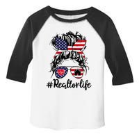 Realtor Life Real Estate Agent American USA Flag Messy Bun Toddler Fine Jersey T-Shirt