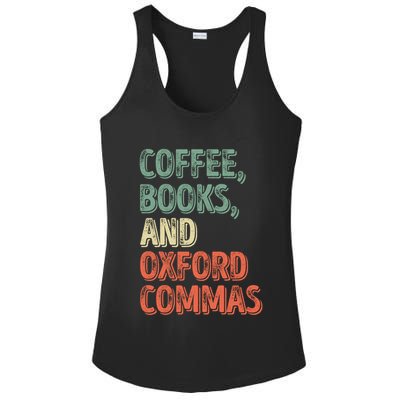 Reading Lover Reader Gift Coffee Books And Oxford Commas Cool Gift Ladies PosiCharge Competitor Racerback Tank