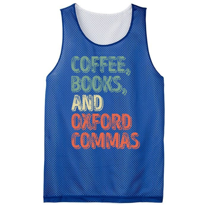 Reading Lover Reader Gift Coffee Books And Oxford Commas Cool Gift Mesh Reversible Basketball Jersey Tank