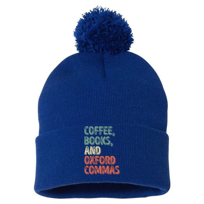 Reading Lover Reader Gift Coffee Books And Oxford Commas Cool Gift Pom Pom 12in Knit Beanie