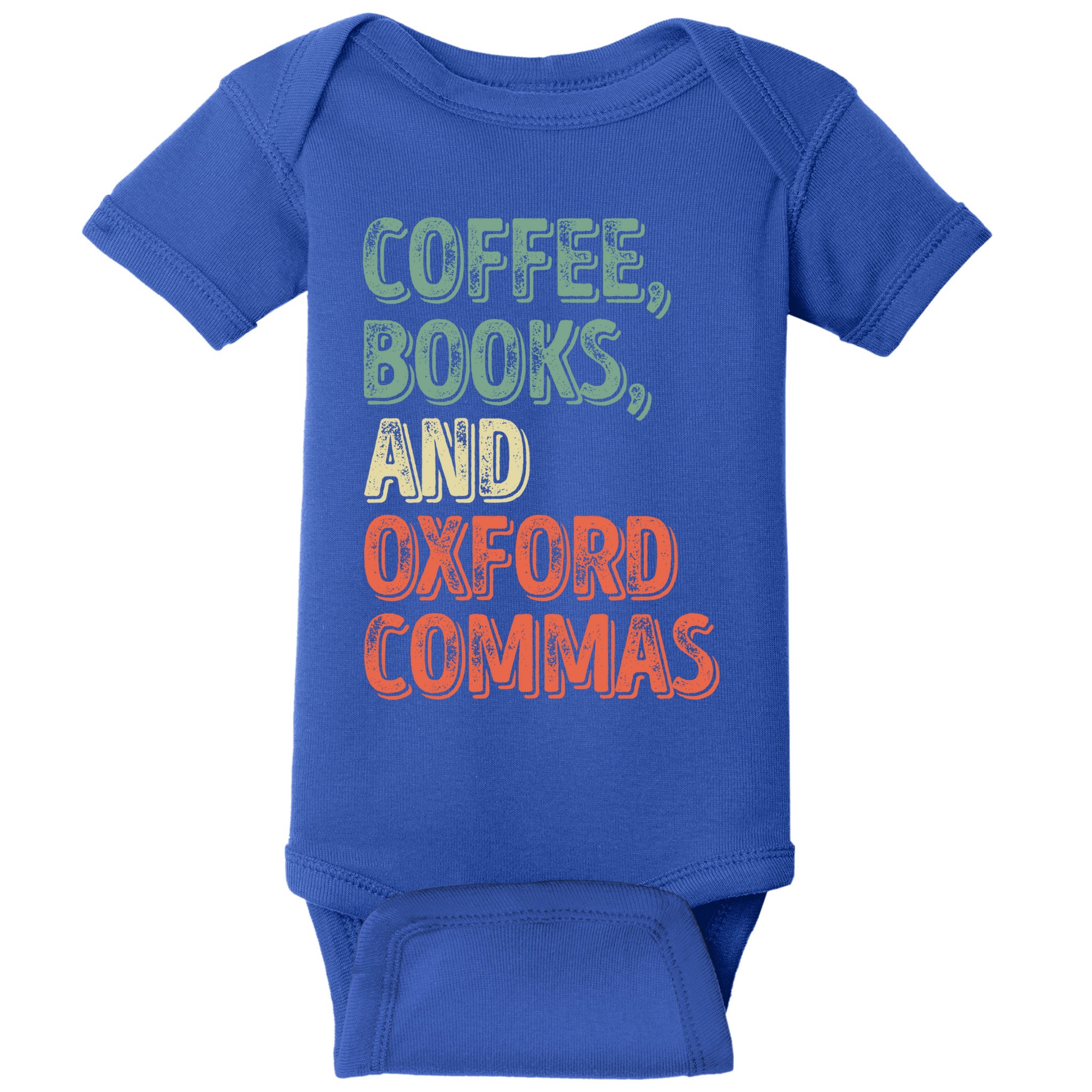 Reading Lover Reader Gift Coffee Books And Oxford Commas Cool Gift Baby Bodysuit