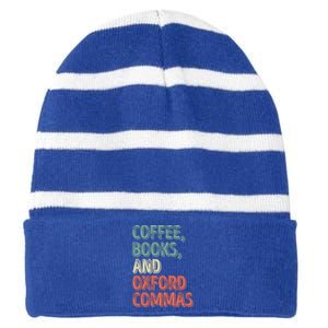 Reading Lover Reader Gift Coffee Books And Oxford Commas Cool Gift Striped Beanie with Solid Band