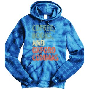 Reading Lover Reader Gift Coffee Books And Oxford Commas Cool Gift Tie Dye Hoodie