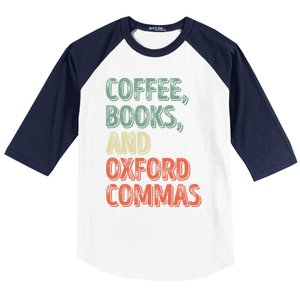 Reading Lover Reader Gift Coffee Books And Oxford Commas Cool Gift Baseball Sleeve Shirt