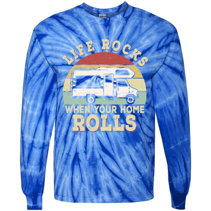 Retro Life Rocks When Your Home Rolls Rv Van Camper Life Great Gift Tie-Dye Long Sleeve Shirt