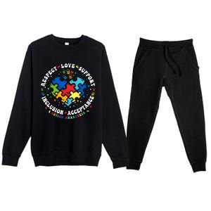 Respect Love Support Autism Awareness Month Gift Premium Crewneck Sweatsuit Set