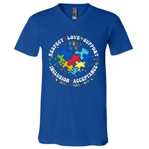 Respect Love Support Autism Awareness Month Gift V-Neck T-Shirt