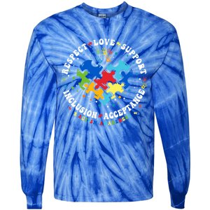 Respect Love Support Autism Awareness Month Gift Tie-Dye Long Sleeve Shirt