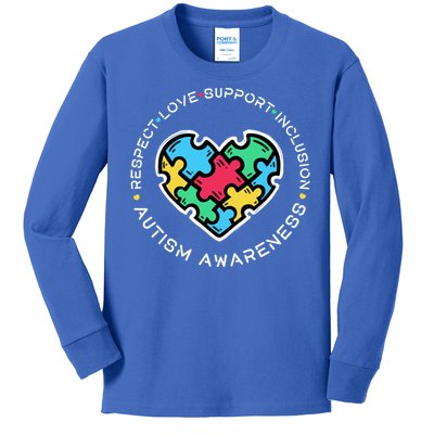 Respect Love Support Autistic Autism Awareness Teachers Gift Kids Long Sleeve Shirt