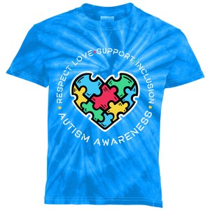 Respect Love Support Autistic Autism Awareness Teachers Gift Kids Tie-Dye T-Shirt