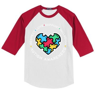 Respect Love Support Autistic Autism Awareness Teachers Gift Kids Colorblock Raglan Jersey