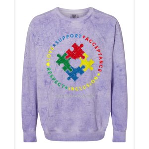 Respect Love Support Autism Awareness Month Wo  Colorblast Crewneck Sweatshirt