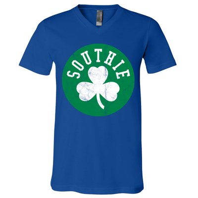 Retro Look Southie Irish St Patricks Day Distressed Gift V-Neck T-Shirt