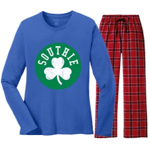 Retro Look Southie Irish St Patricks Day Distressed Gift Women's Long Sleeve Flannel Pajama Set 