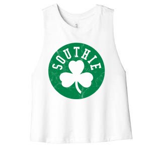 Retro Look Southie Irish St Patricks Day Distressed Gift Women's Racerback Cropped Tank