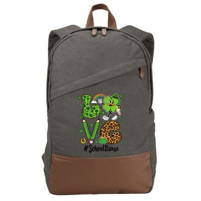 Retro Love School Nurse St Patricks Day Lucky Funny Gift Cotton Canvas Backpack