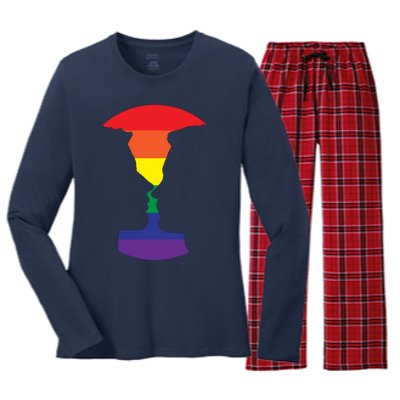 Rainbow Love Silhouette Of Two People Design Women's Long Sleeve Flannel Pajama Set 