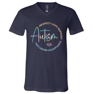 Respect Love Support Autism Awareness Month V-Neck T-Shirt