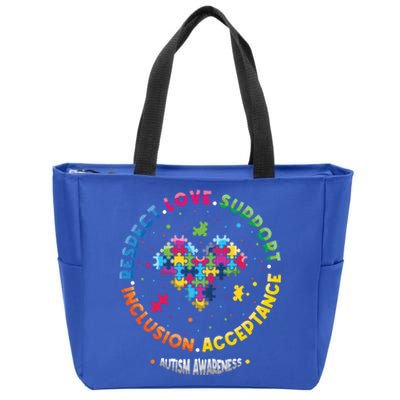 Respect Love Support Inclusion Acceptance Autism Awareness Funny Gift Zip Tote Bag