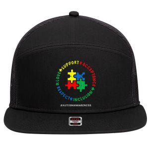 Respect Love Support Autism Awareness Month Wo  7 Panel Mesh Trucker Snapback Hat