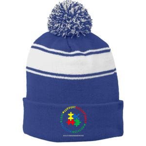 Respect Love Support Autism Awareness Month Wo  Stripe Pom Pom Beanie