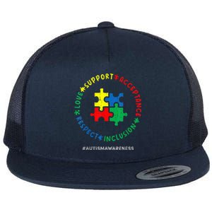 Respect Love Support Autism Awareness Month Wo  Flat Bill Trucker Hat