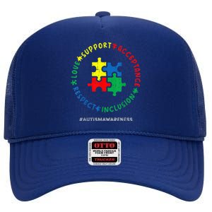 Respect Love Support Autism Awareness Month Wo  High Crown Mesh Back Trucker Hat