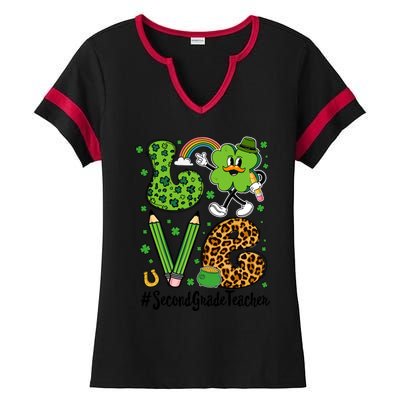 Retro Love Second Grade Teacher St Patricks Day Gift Ladies Halftime Notch Neck Tee