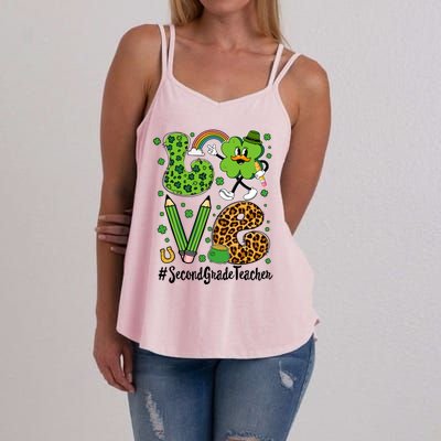 Retro Love Second Grade Teacher St Patricks Day Gift Women's Strappy Tank